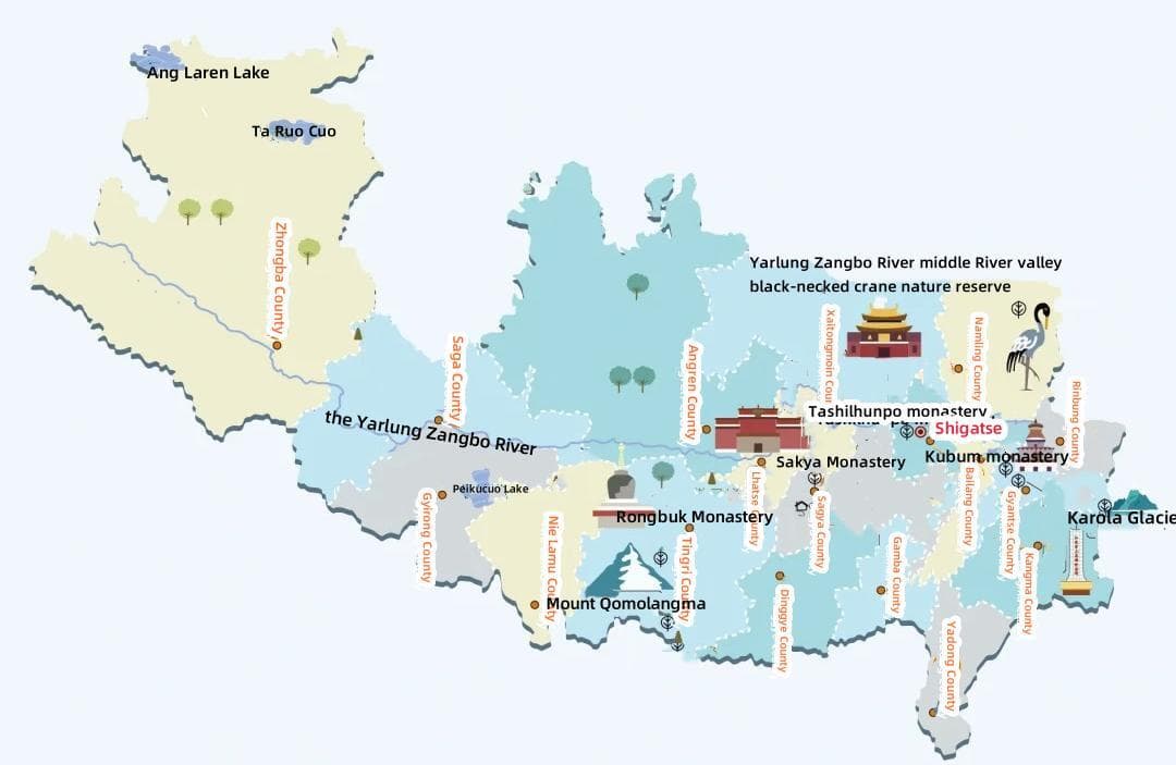 Shigatse Tourism Map Shigatse Tourism Map
