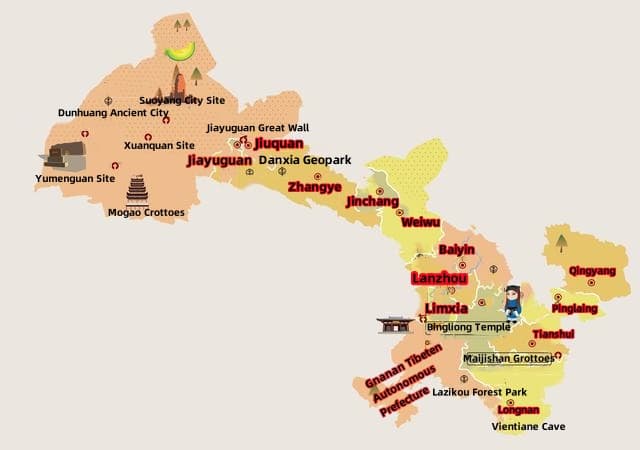 Gansu Touriam Map Gansu Touriam Map