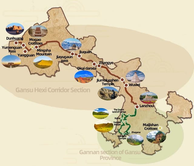 The Gansu tourist map The Gansu tourist map