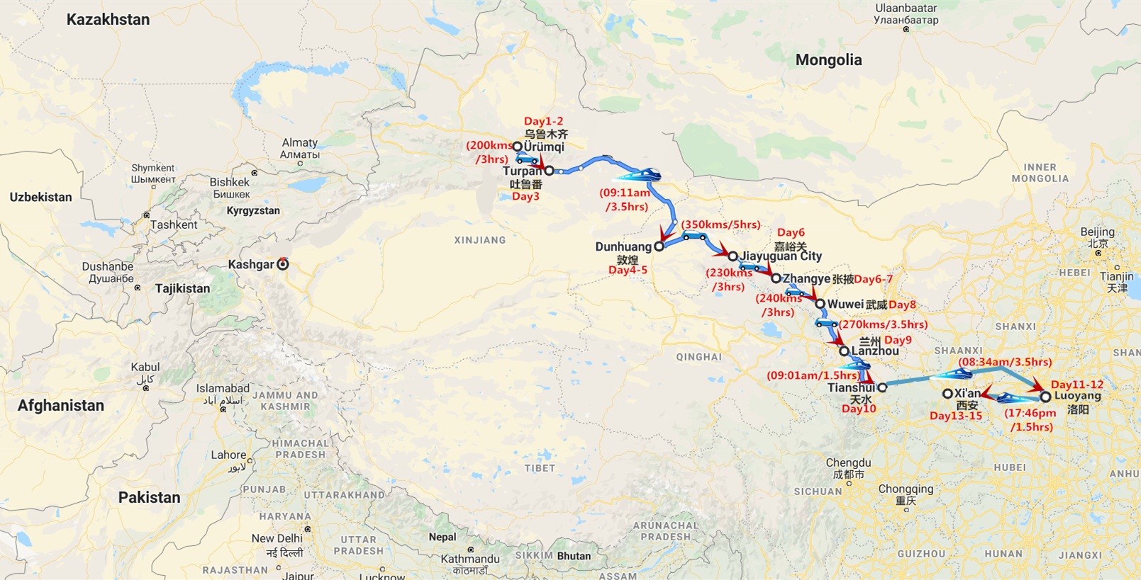 15 Days Discover the Buddhism on the Silk Road Travel Map