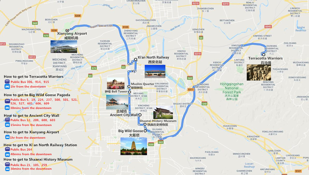 4 Days Xi'an City Tour of Terracotta Warriors Travel Map