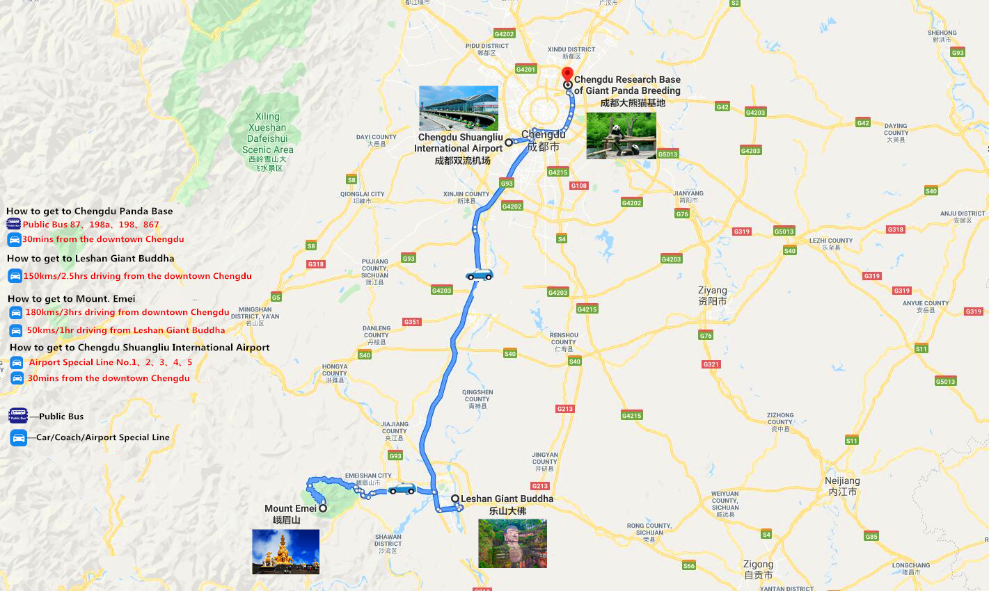 4 Days Fantastic Sichuan Mountain Culture Tour Travel Map