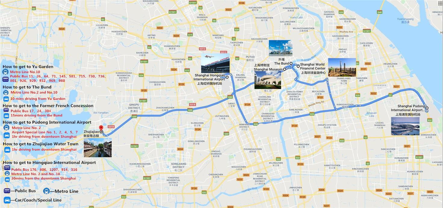 4-Days Best of Shanghai Tour with Zhujiajiao Water Town Travel Map