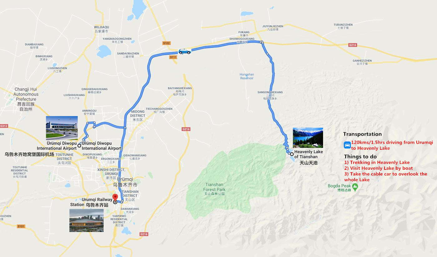 Day Tour to Heavenly Lake Travel Map