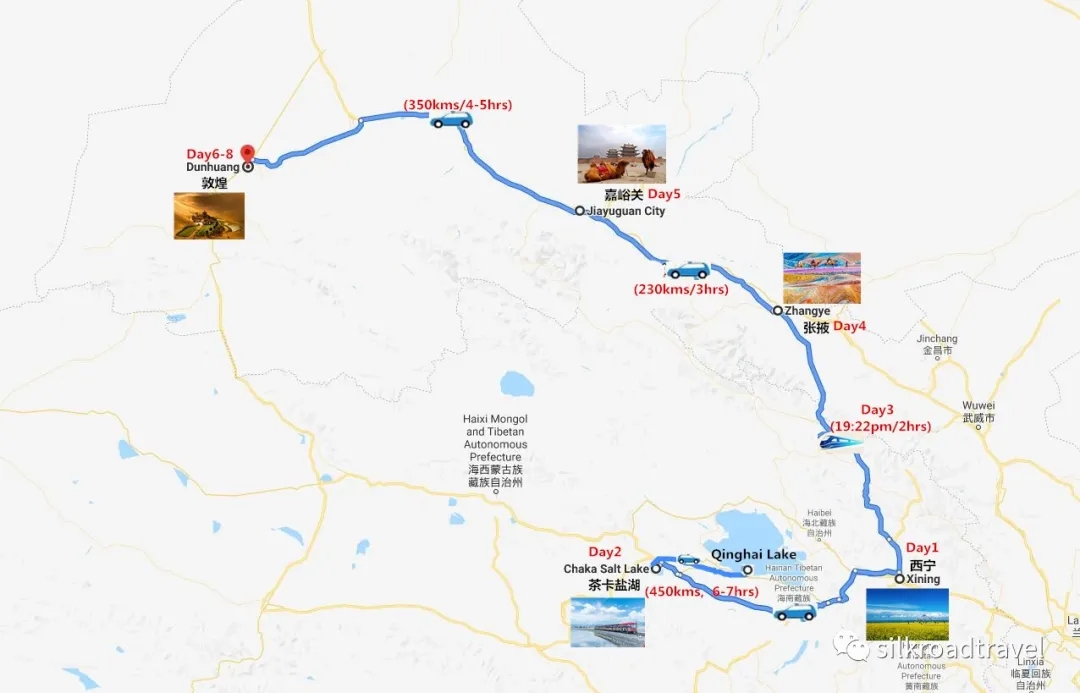 8 Days China Tour to Qinghai and Gansu Travel Map