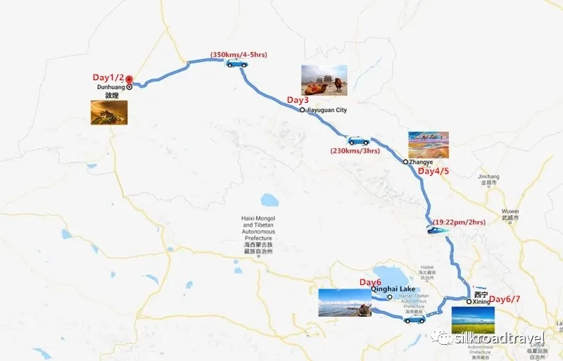 Natural Wonders Adventure to Gansu and Qinghai in Northwest China Travel Map