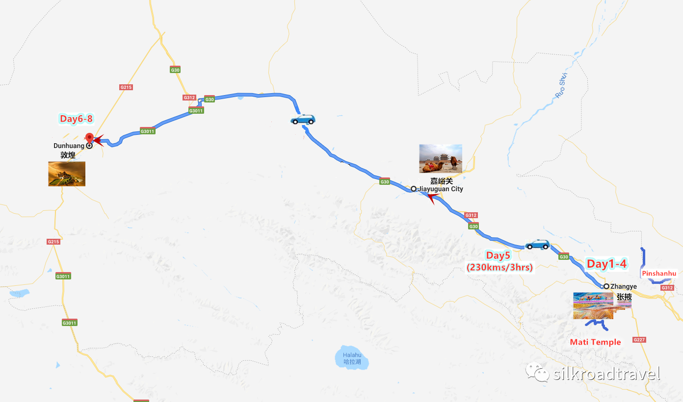 8 Days Gansu and Badan Jaran Desert Adventure Travel Map