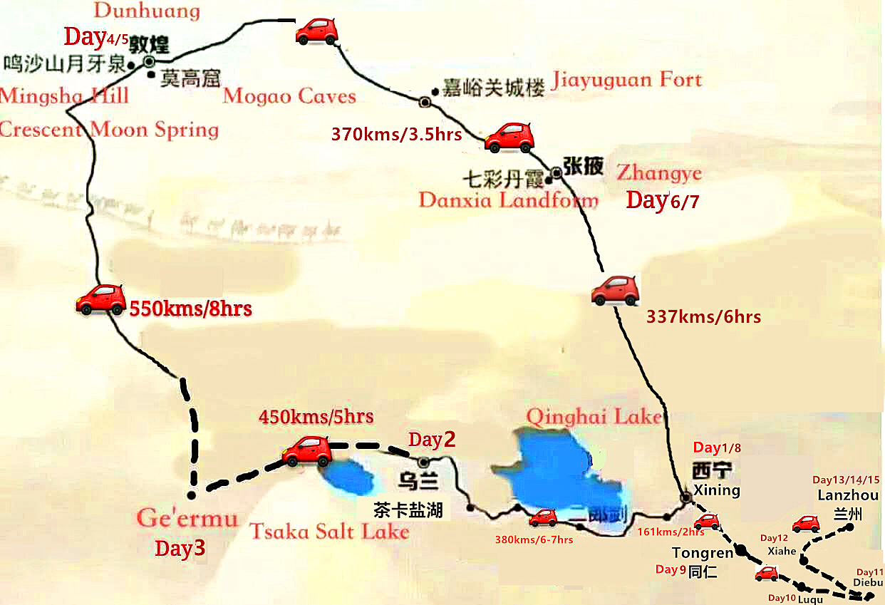 Panoramic Qinghai Gansu Tour: Golmud, Hexi Corridor, Gannan Tibetan Travel Map