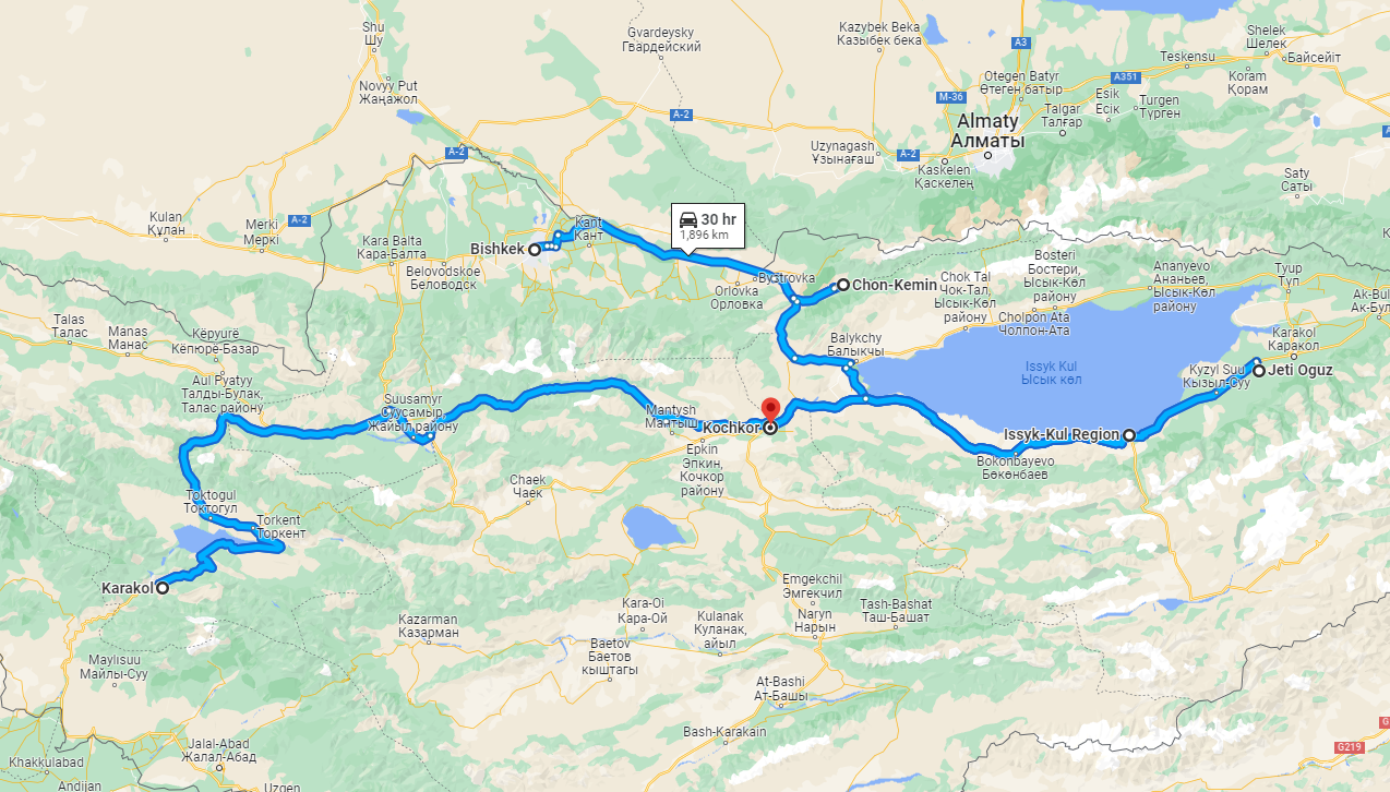 5 Days Bishkek, Chon Kemin & Karakol Tour Travel Map