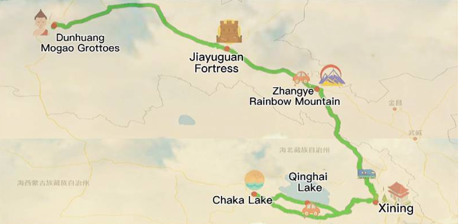 7 Days Silk Road Group Tour to Gansu & Qinghai Travel Map