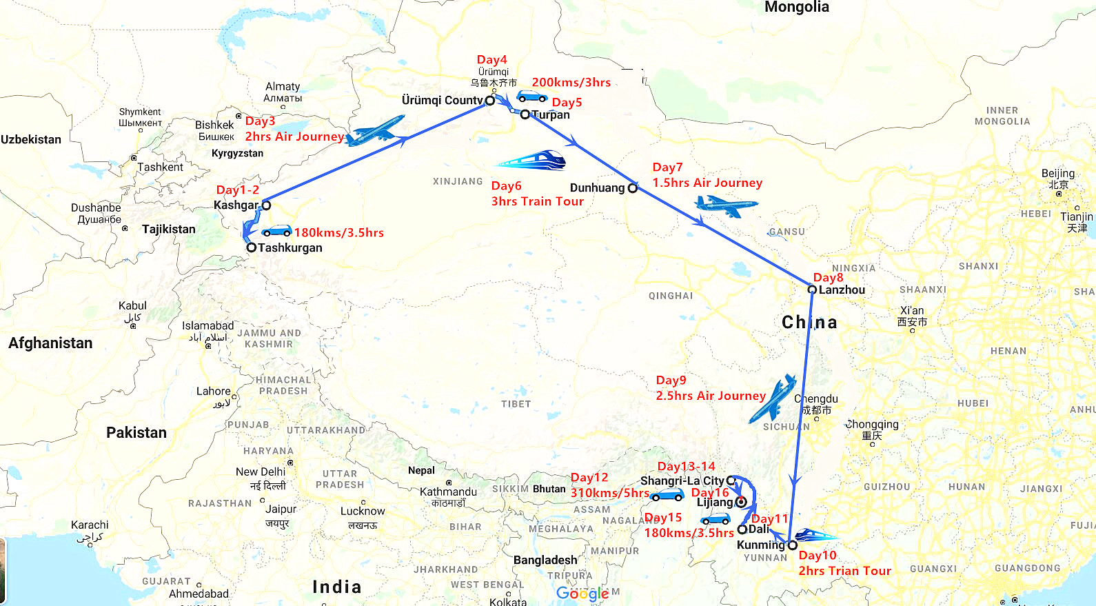 16-days-silk-road-and-yunnan-map